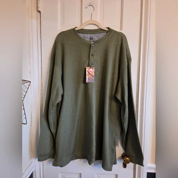 Alpine Lakes Olive Long Sleeve Henley Shirt - Picture 1 of 3